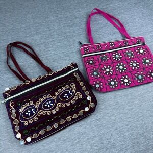 VTG TONI Embroidered Beaded Sequin‎ Y2K Bags Colorful Boho Handbags Set of 2